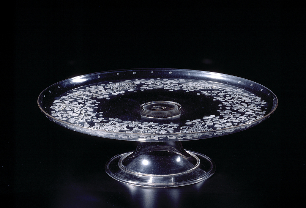 Italy, Venice manufacturer, Tazza 17th century glass (diamond-point engraved) 9.6 x 32.8 cm diameter National Gallery of Victoria, Melbourne Purchased, 1871 (86-D1R)