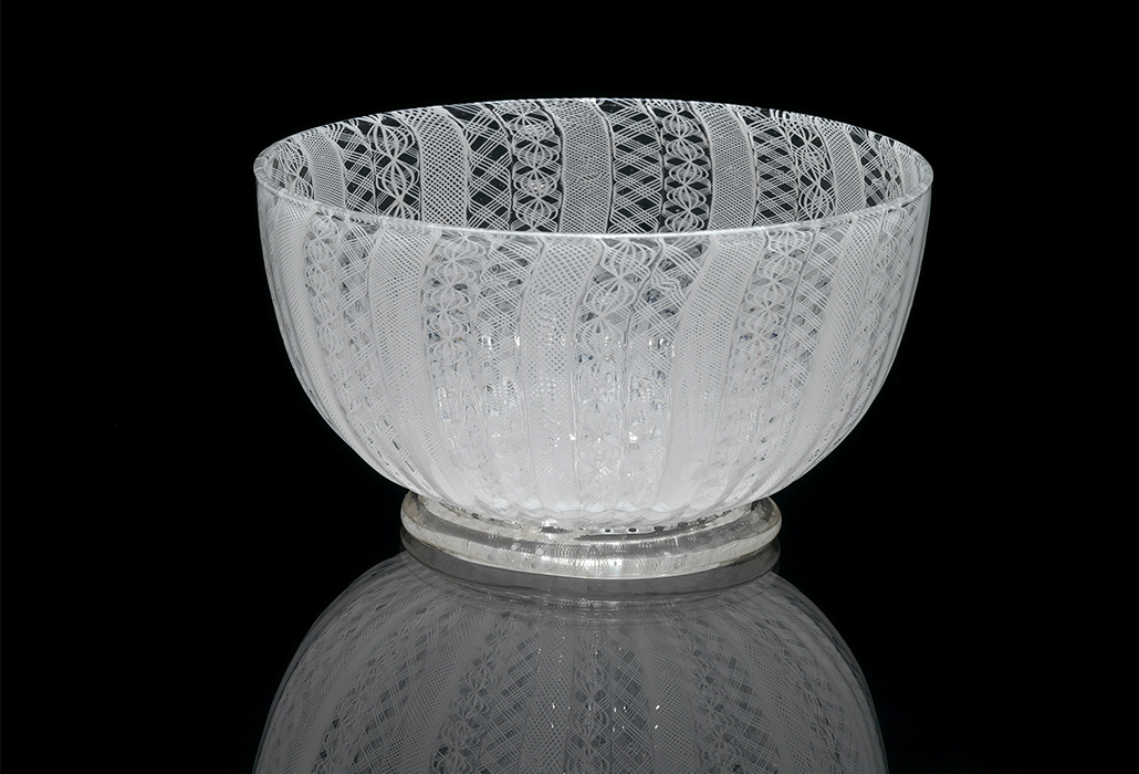 Italy, Venice manufacturer Bowl c. 1736 glass (latticinio) 6.1 x 12.0 cm diameter National Gallery of Victoria, Melbourne Purchased, 1871 (32-D1R)