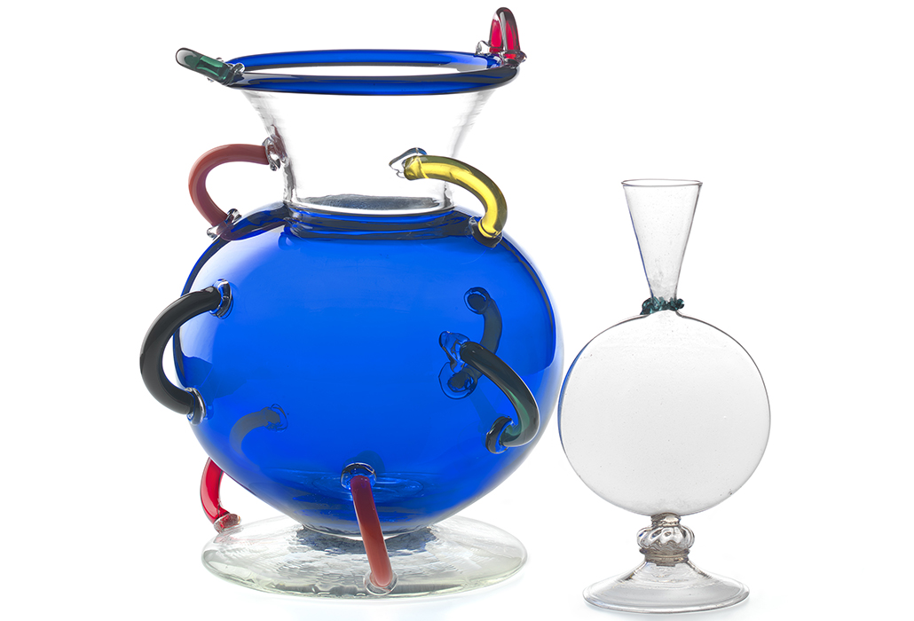 Ettore Sottsass designer Austria/Italy 1917–2007 Memphis, Milan retailer Italy 1981–1988 Toso Vetri D’Arte, Murano manufacturer Italy est. 1981 Mitzar, vase 1982 glass (applied decoration) 35.6 x 27.9 cm diameter National Gallery of Victoria, Melbourne Purchased with the assistance of the National Gallery Women's Association, 1985 (D78-1985) Italy, Venice Flask 16th century glass 25.5 x 13.1 x 10.4 cm National Gallery of Victoria, Melbourne Presented by the National Gallery Women's Association, 1973 (D204-1973)