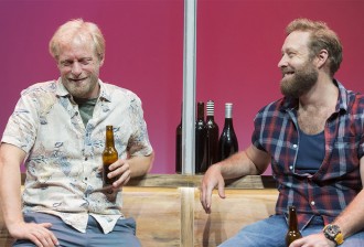 Jeremy Waters as Rohan and Ben Wood as Rolly in The Big Time, Ensemble Theatre Sydney, photo by Brett Boardman