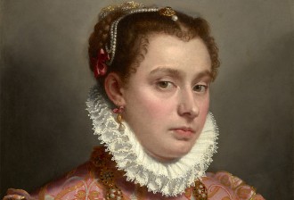 Giovanni Battista Moroni, detail: Portrait of a Young Woman, ca. 1575, oil on canvas, 20 3/8 x 16 3/8 inches, private collection; photo: Michael Bodycomb