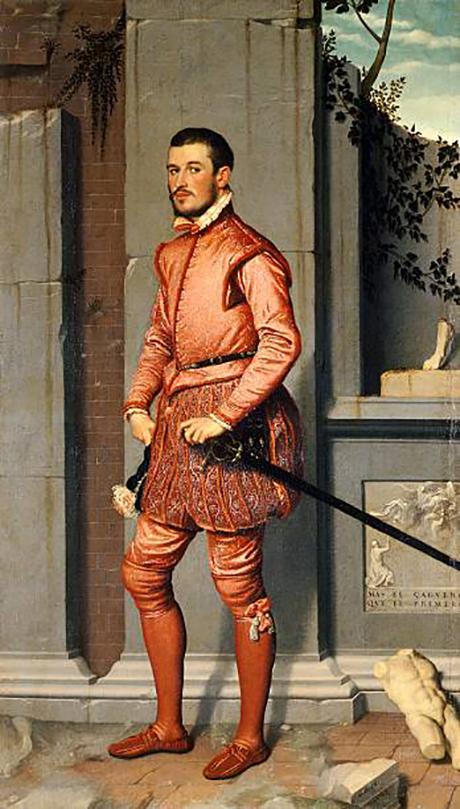 Giovanni Battista Moroni, Giovanni Gerolamo Grumelli, called Il Cavaliere in Rosa (The Man in Pink), dated 1560 Oil on canvas 85 x 48 3/8 inches Fondazione Museo di Palazzo Moroni, Bergamo - Lucretia Moroni Collection Photo: Mauro Magliani