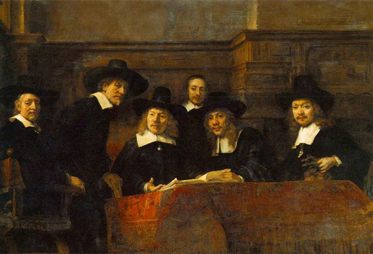 Rembrandt Van Rijin: detail The Wardens of the Amsterdam Drapers’ Guild, Known as ‘The Syndics’, 1662, ©courtesy Rijksmuseum, Amsterdam