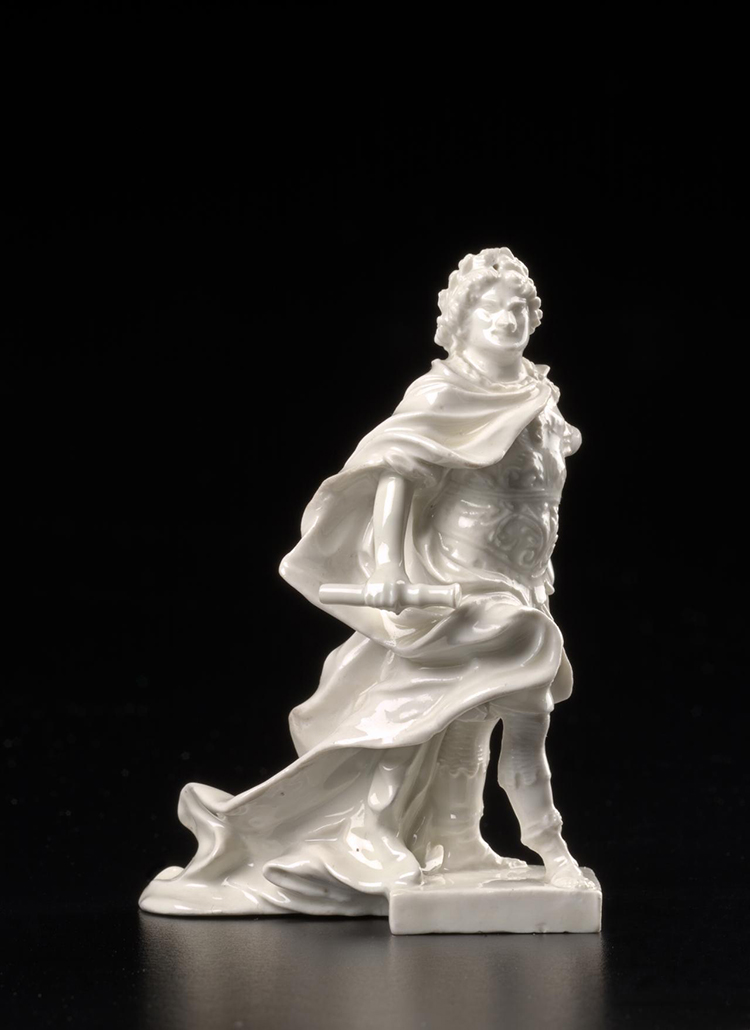 Augustus the Strong Elector of Saxony and King of Poland (1714-1725), white, dressed as a Roman Emperor, stands on square plinth. MEISSEN PORCELAIN FACTORY, Meissen (manufacturer). Johann Joachim KRETZSCHMAR (modeller), porcelain, 10.9 × 7.3 × 6.3 cm, Everard Studley Miller Bequest, 1975, courtesy National Gallery of Victoria