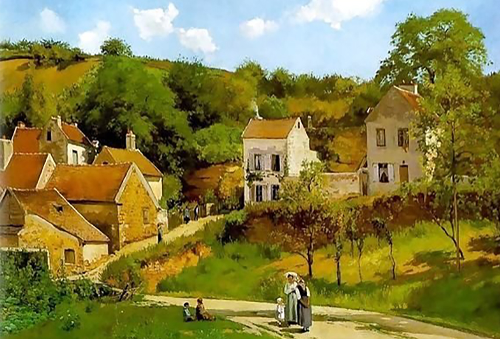Camille Pissarro, L'hermitage at Pontoise, 1867, oil on canvas, Solomon R. Guggenheim Museum, New York, Thannhauser Collection, Gift, Justin K. Thannhauser, 1978