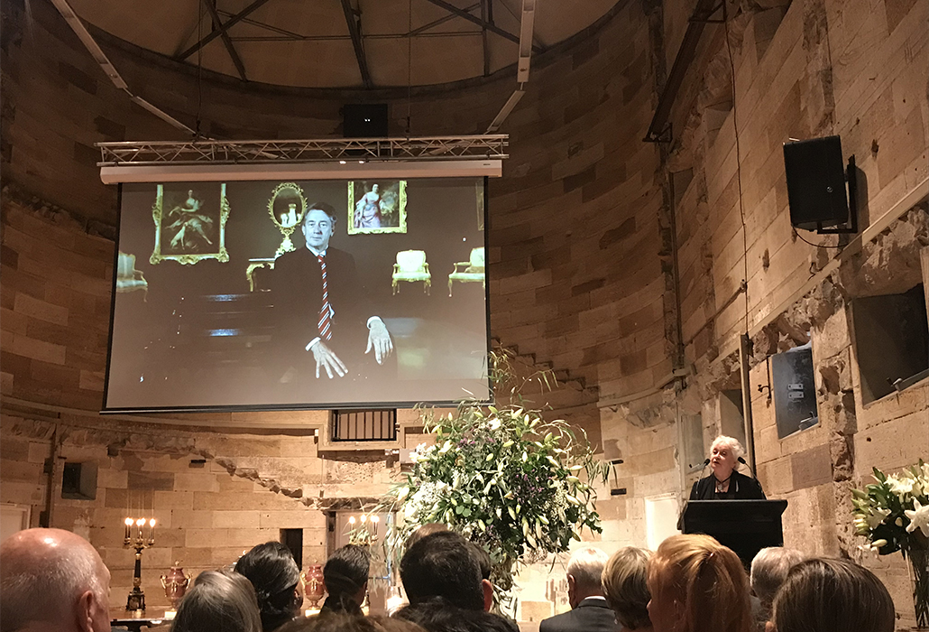 Remembering Martyn Cook, MC Carolyn McDowall at Memorial and Celebration of his Life at National Art School, Darlinghurst in Sydney