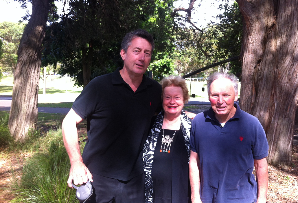 The three musketeers, Martyn Cook, Carolyn McDowall and 'Mac' in Centennial Park, 2014
