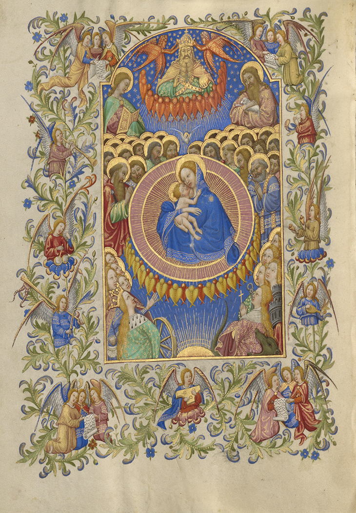 The Celestial Virgin and Child; Spitz Master (French, active about 1415 - 1425); Paris, France; about 1420; Tempera colors, gold, and ink on parchment; Leaf: 20.2 × 14.9 cm (7 15/16 × 5 7/8 in.); 94.ML.26.176v courtesy J. Paul Getty Museum, Getty Center, Los Angeles