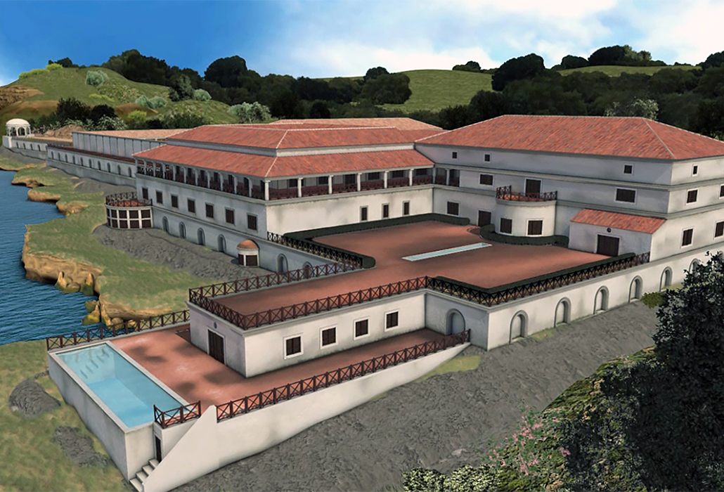 Digital reconstruction of the Villa dei Papiri from the southeast, courtesy ©Museo Archeologico Virtuale di Ercolano