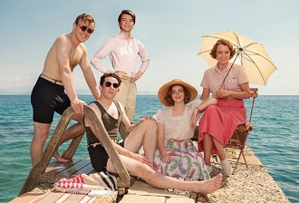 The Durrells in Corfu, left to right, Callum Woodhouse as Leslie, Josh O'Connor as Lawrence Durrell, Milo Parker as Gerald Durrell, DAisy Waterstone as Margo Durrell and Kelley Hawes as Louisa Durrell