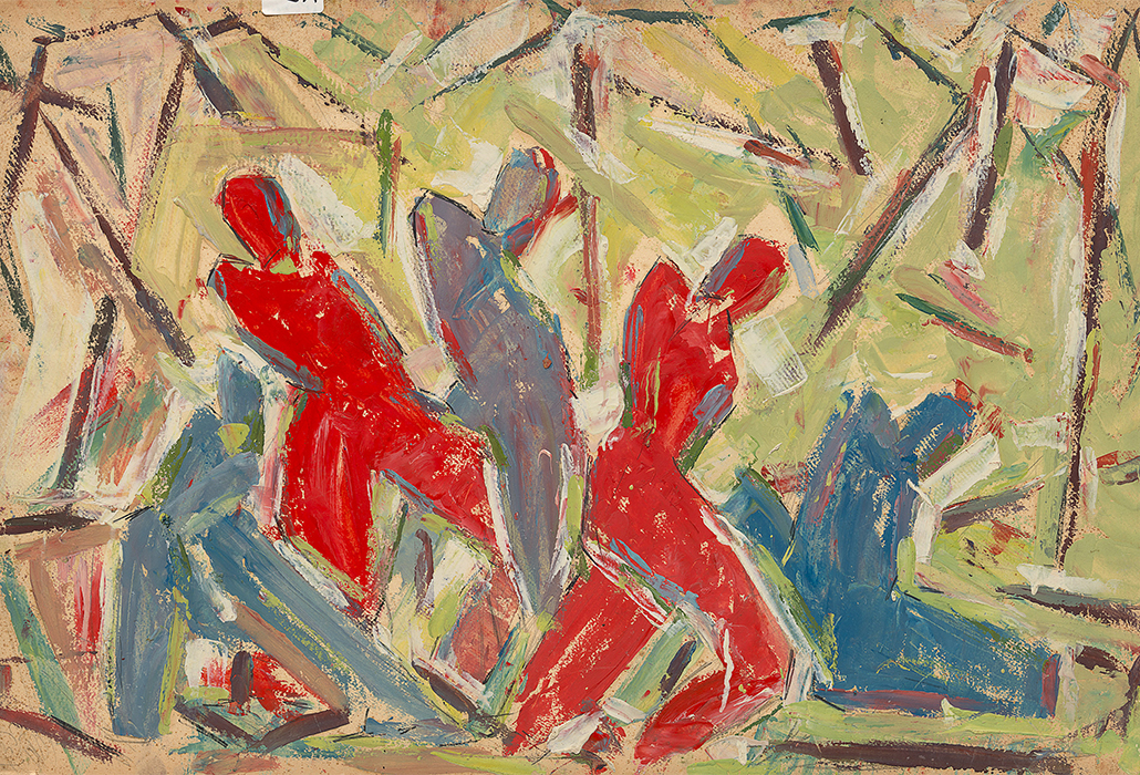 Roger Kemp Music movement 1 1936–40 oil and pencil on cardboard 86.4 x 55.8 cm irreg. National Gallery of Victoria, Melbourne Presented by the Kemp Trust through the Australian Government's Cultural Gifts Program, 2014 © The Estate of Roger Kemp