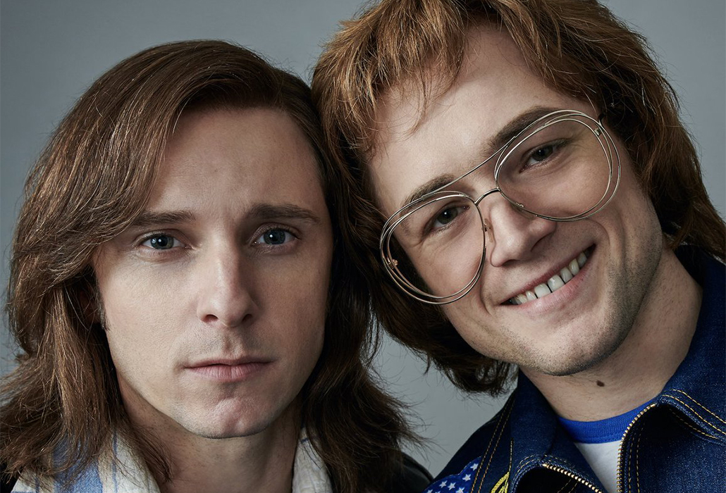 Taron Egerton as Elton John and Jamie Bell as Bernie Taupin in Rocketman from Paramount Pictures.