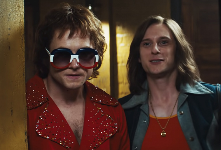 Taron Egerton as Elton John and Jamie Bell as Bernie Taupin in Rocketman from Paramount Pictures