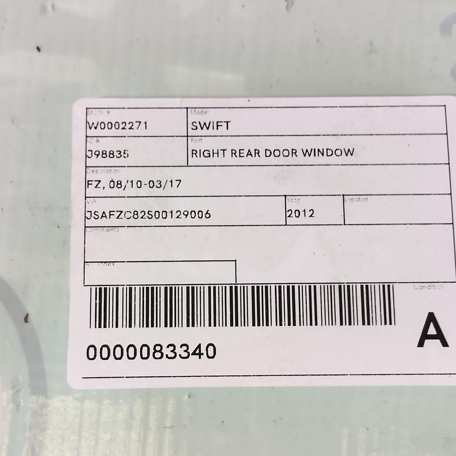 View Auto part Right Rear Door Window Suzuki Swift 2012