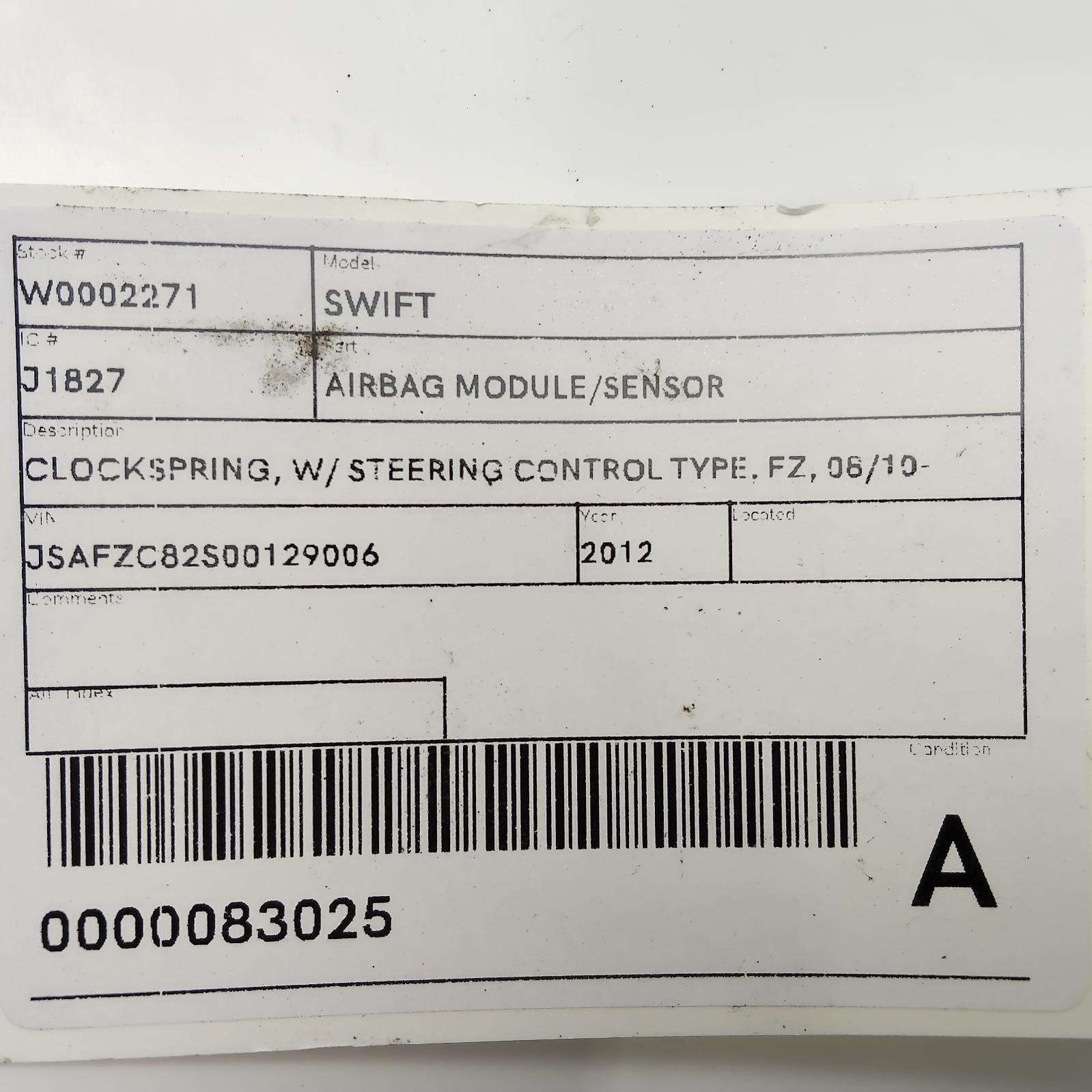 View Auto part Airbag Module/Sensor Suzuki Swift 2012