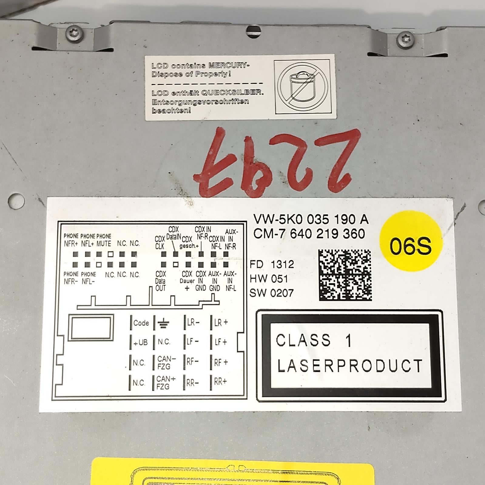 2012 Volkswagen Polo Radio/Cd/Dvd/Sat/Tv View Auto part Radio/Cd/Dvd/Sat/Tv Volkswagen Polo 2012