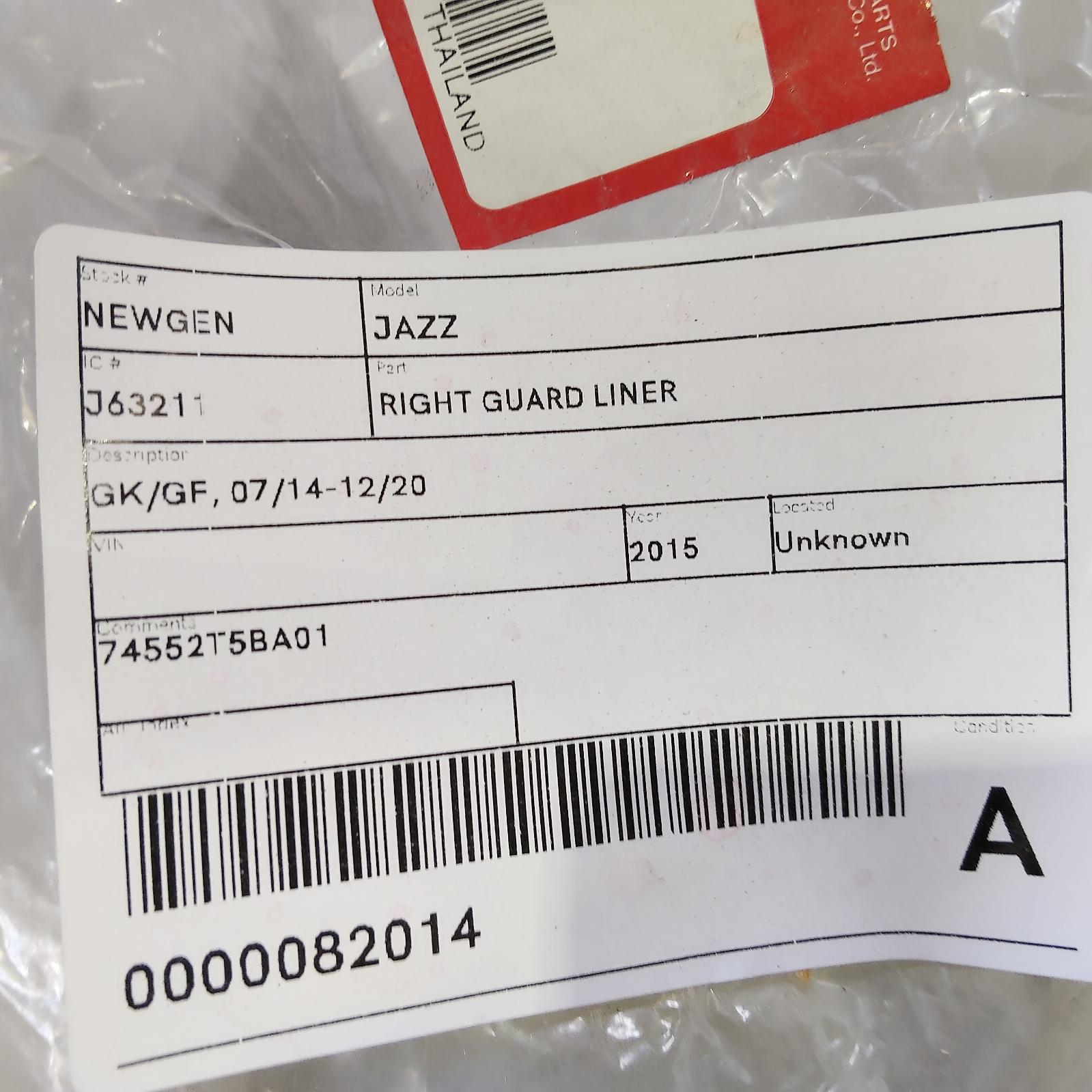 View Auto part Right Guard Liner Honda Jazz 2015