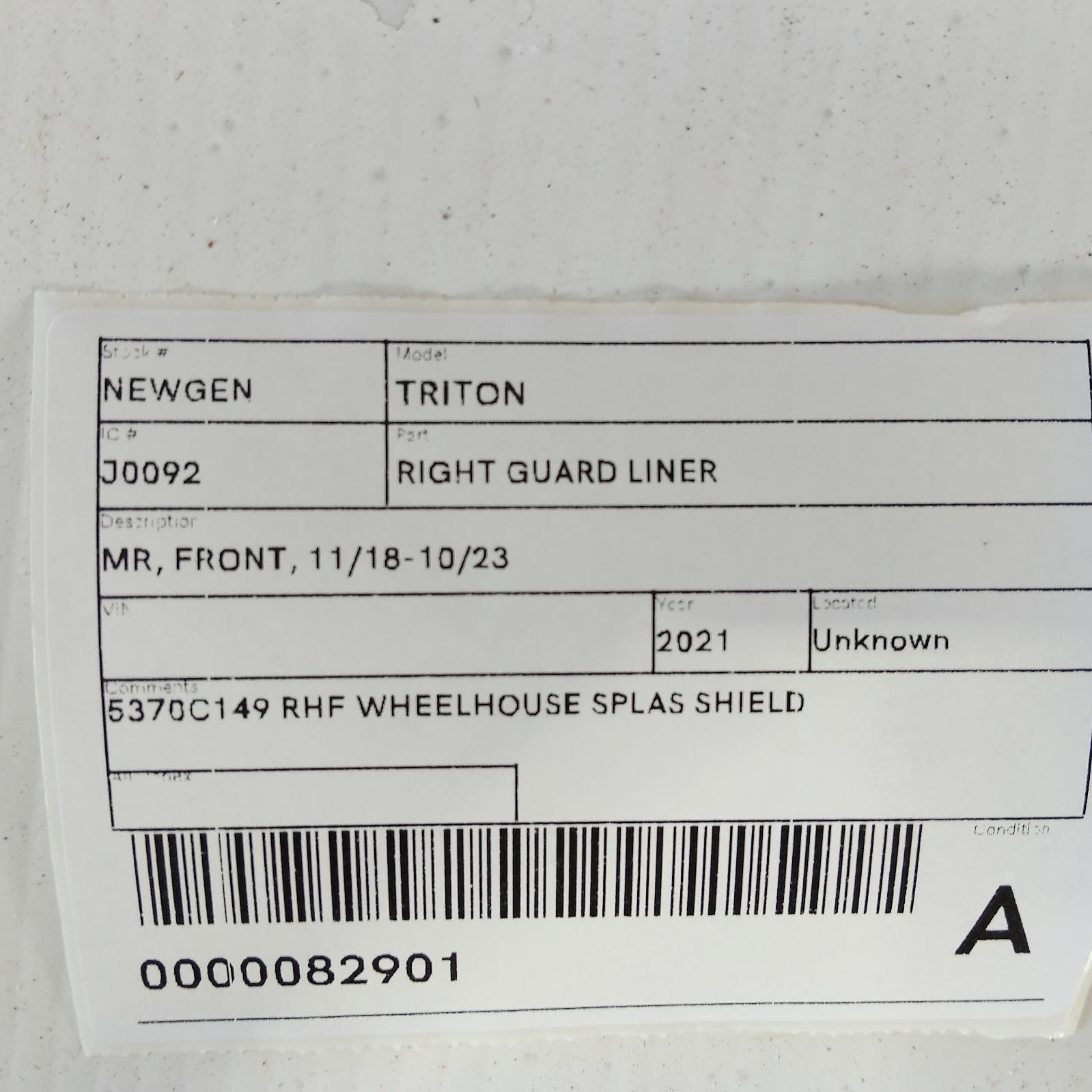 View Auto part Right Guard Liner Mitsubishi Triton 2021