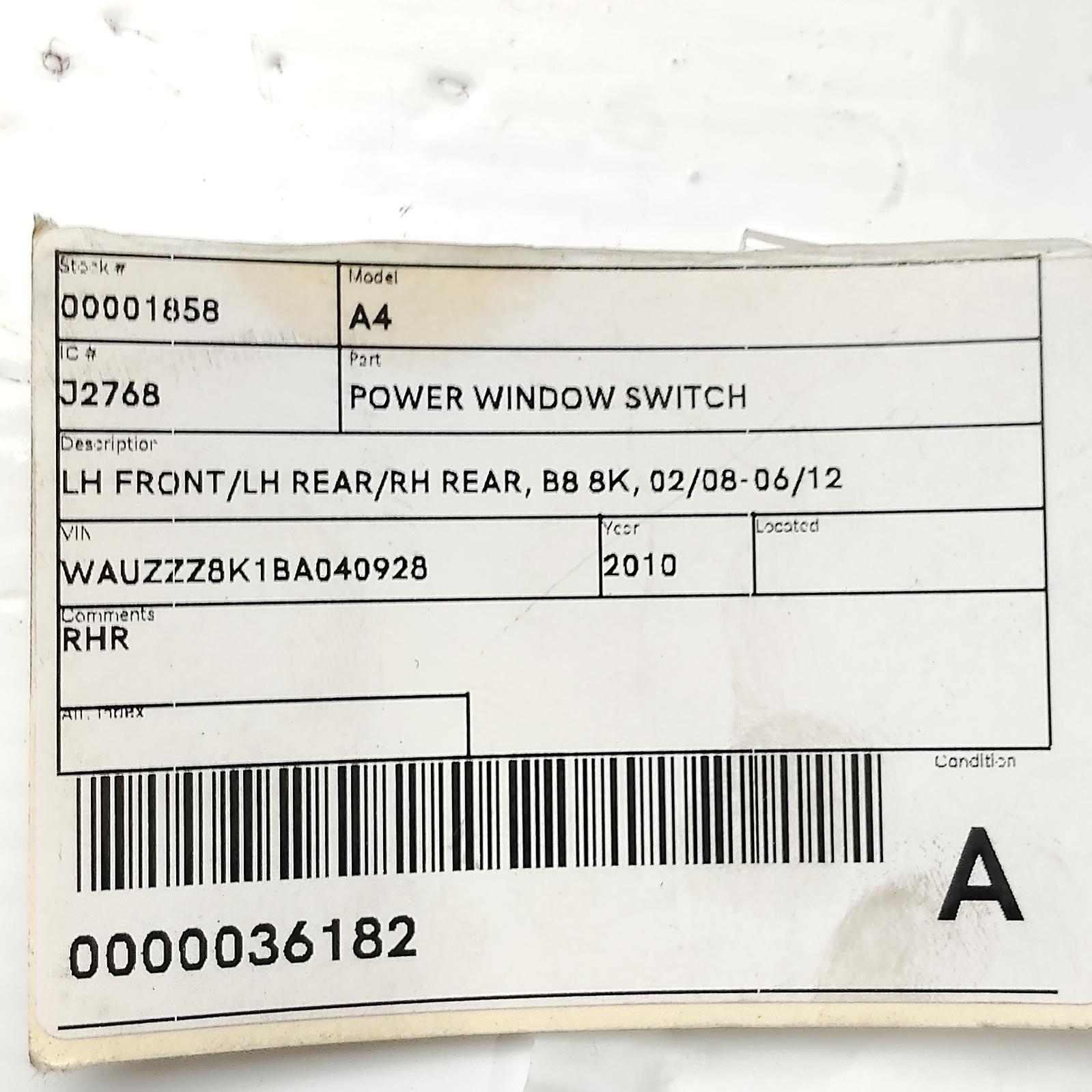 2010 Audi A4 Pwr Dr Wind Switch View Auto part Pwr Dr Wind Switch Audi A4 2010