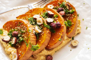 Warm Roast Pumpkin & Hazelnut Hummus Salad