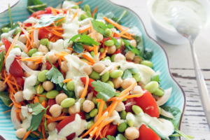 Edamame & Chickpea Salad with Green Tahini Dressing Recipe