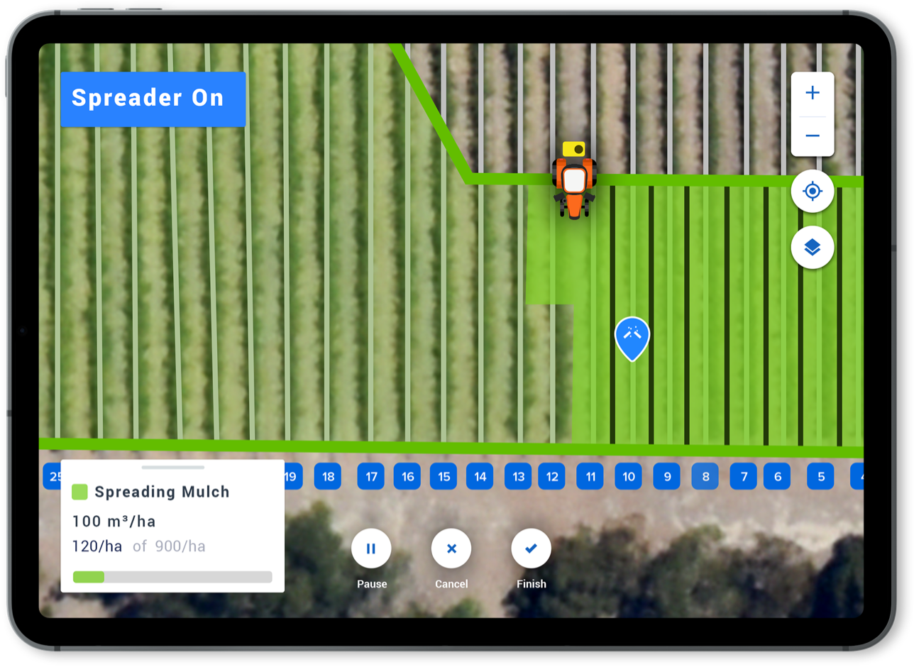Platfarm agtech app interface image showing task pins and spray area
