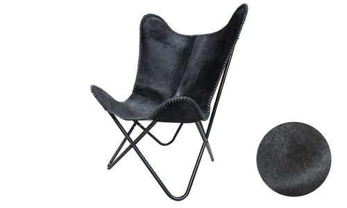 Black genuine leather butterfly chair web1