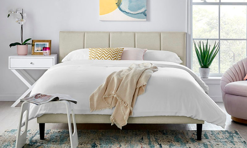 Beige harper upholstered bed with headboard 3012 web1