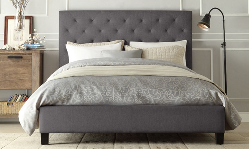 Slate fabric bed frame with button headboard web1