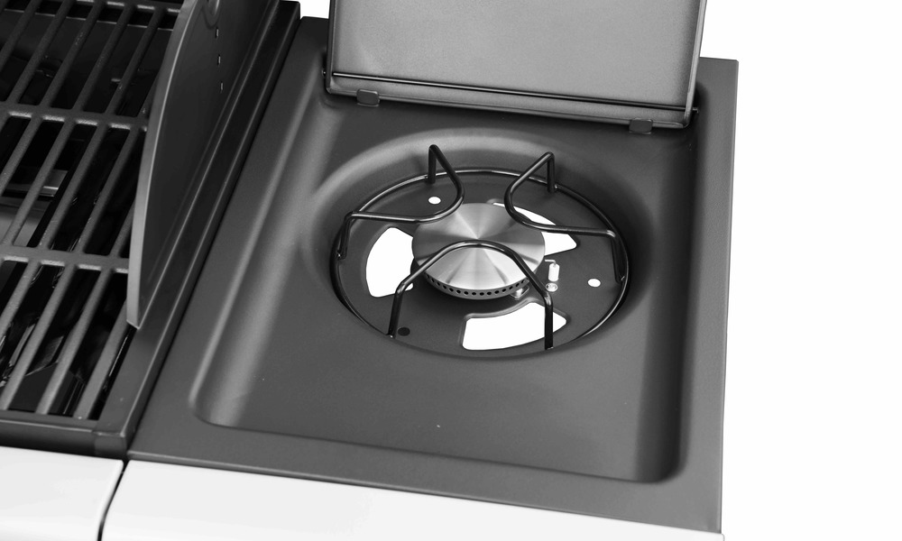 Side burner with lid open