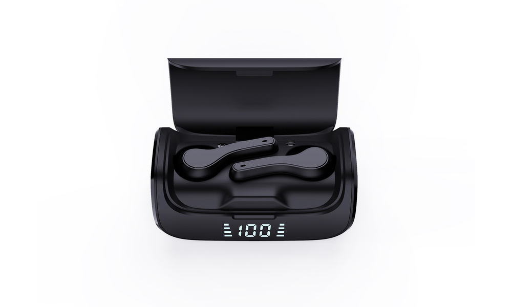 Container door ltd earbuds with wireless charging pod