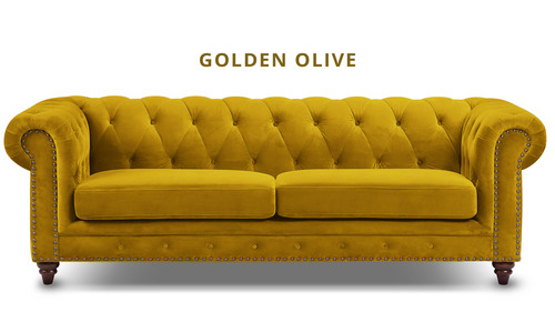 Golden olive kensington velvet button 3 seater sofa web1