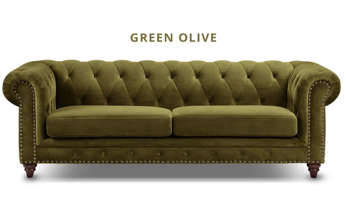 Green olive kensington velvet button 3 seater sofa web1