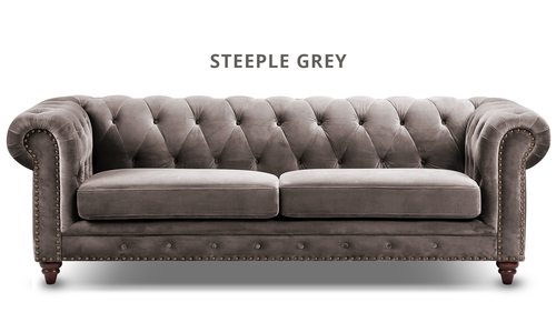 New steeple gtey kensington velvet button 3 seater sofa web1