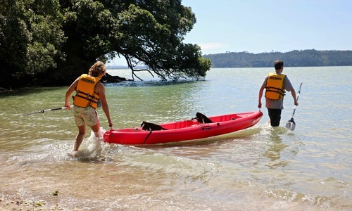 Kayak double being launched