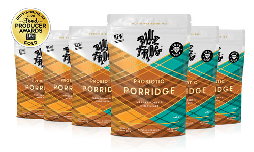 Blue frog porridge manuka honey x 6 badges added web