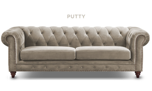 Putty kensington velvet button 3 seater sofa web1