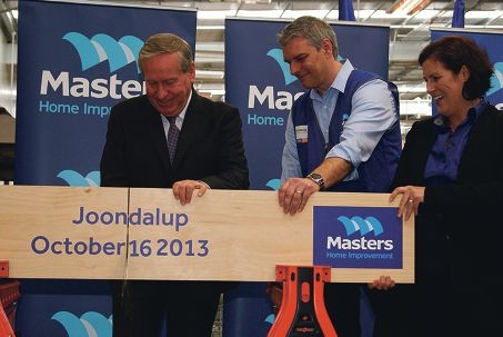 Premier Colin Barnett with Masters area manager Patrick Zanetti and director Melinda Smith at the recent opening of the Joondalup store.