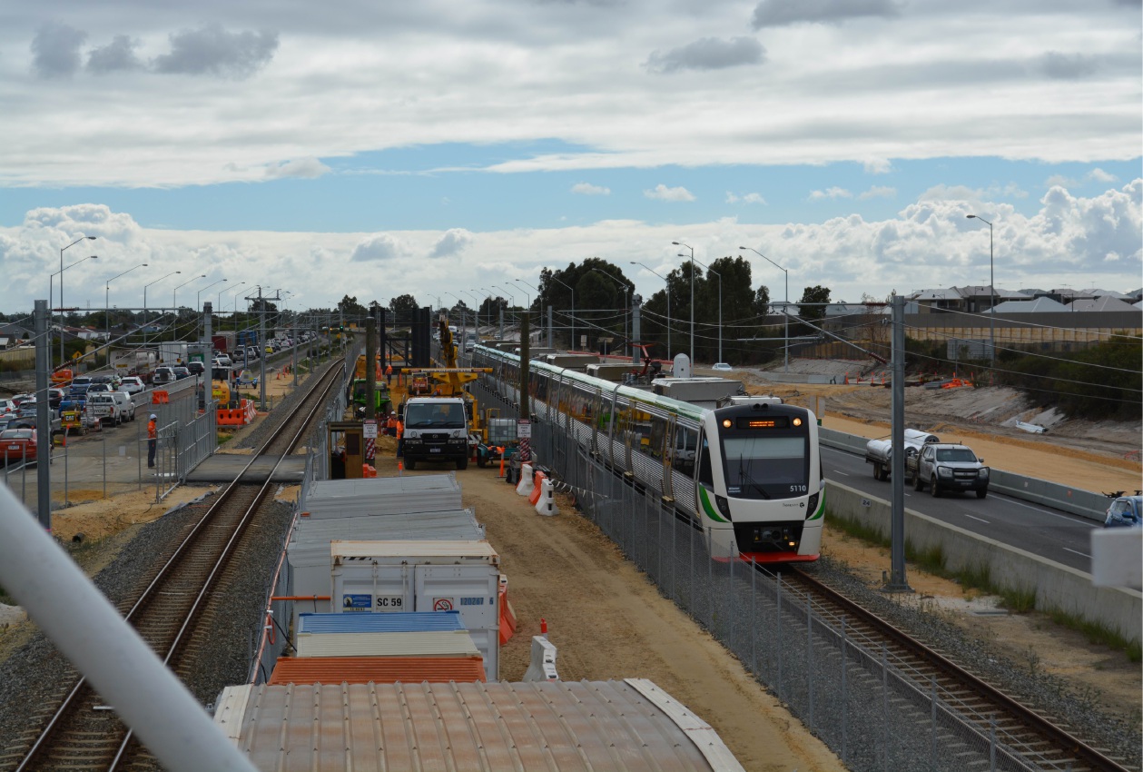 Aubin Grove Station freeway and rail disruptions while station structures lifted into place Aubin Grove Station freeway and rail disruptions while station structures lifted into place