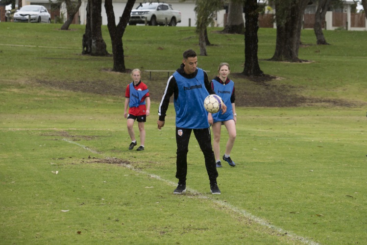 Socceroos and Perth Glory winger Chris Ikonomidis visits Northern Redbacks Women’s Soccer Club in Balga