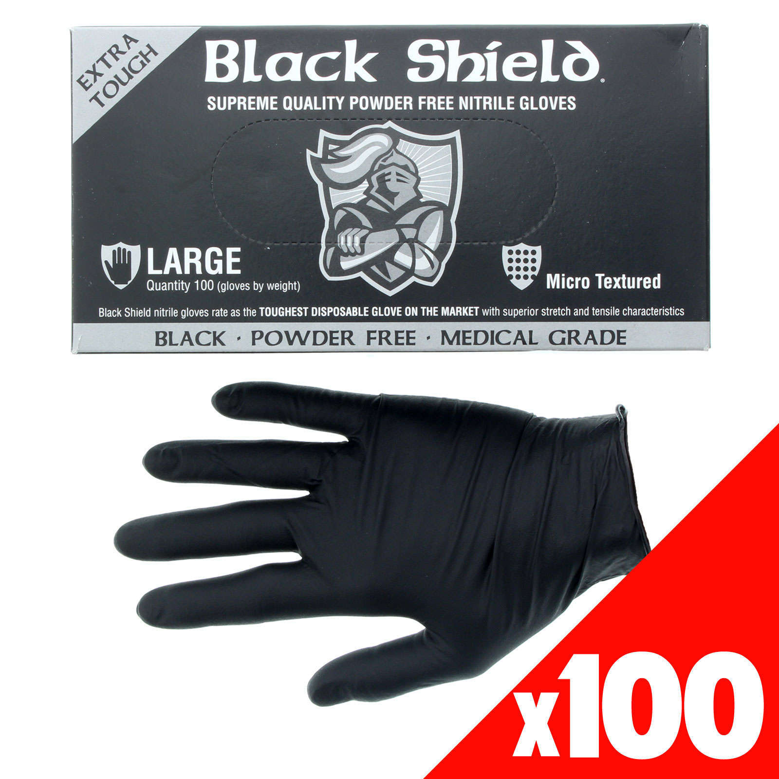 Black Shield Nitrile Gloves Safety Extra Heavy Duty Low Sweat Box of