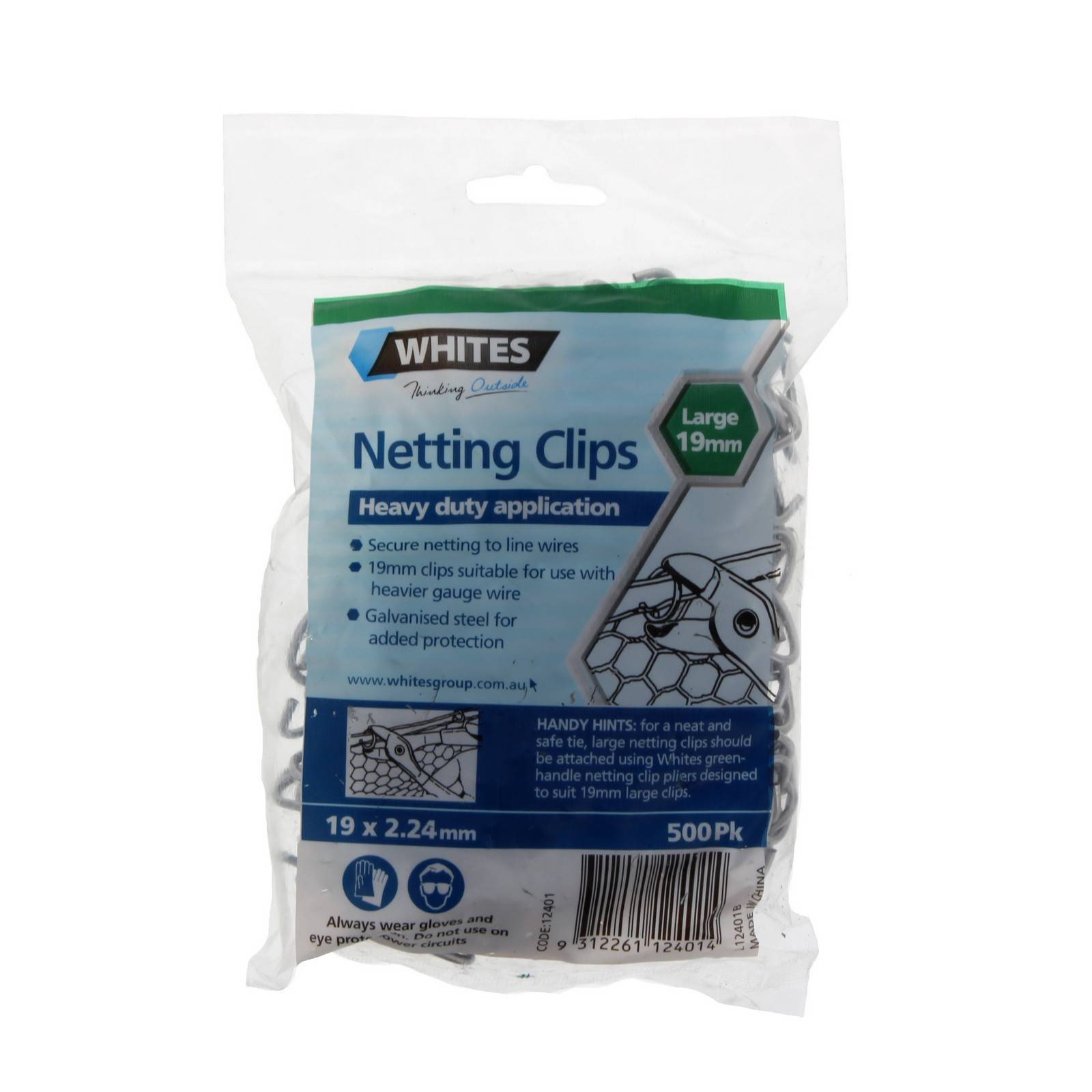 Netting Clips 19mm x 2.24mm Heavy Duty Galvanised Steel 500Pk Whites