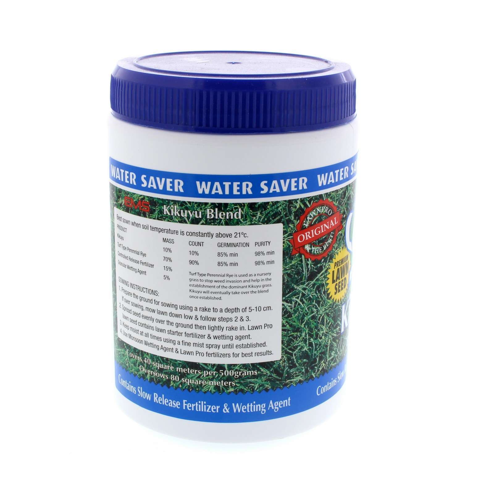 Grass Seed Fine Kikuyu Blend Contains Slow Release Fertiliser 500g Lawn