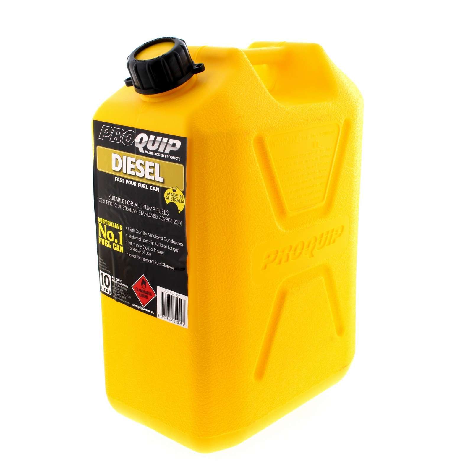 Fuel Can 10L Diesel Yellow Plastic Slip Resistant Australian Standard Heavy Duty 9313853010098