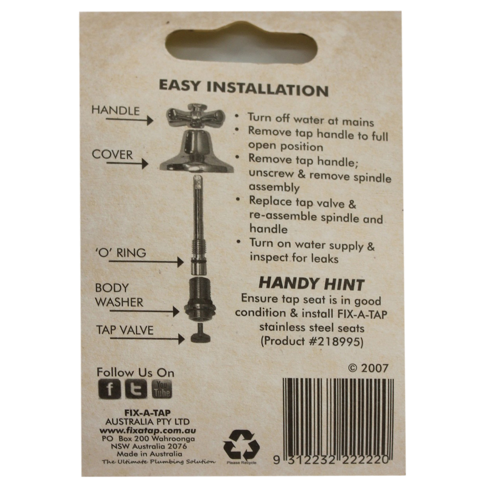 FixATap Anti Hammer Kit Suits 1/2 Inch 13mm Reduces Water Hammer