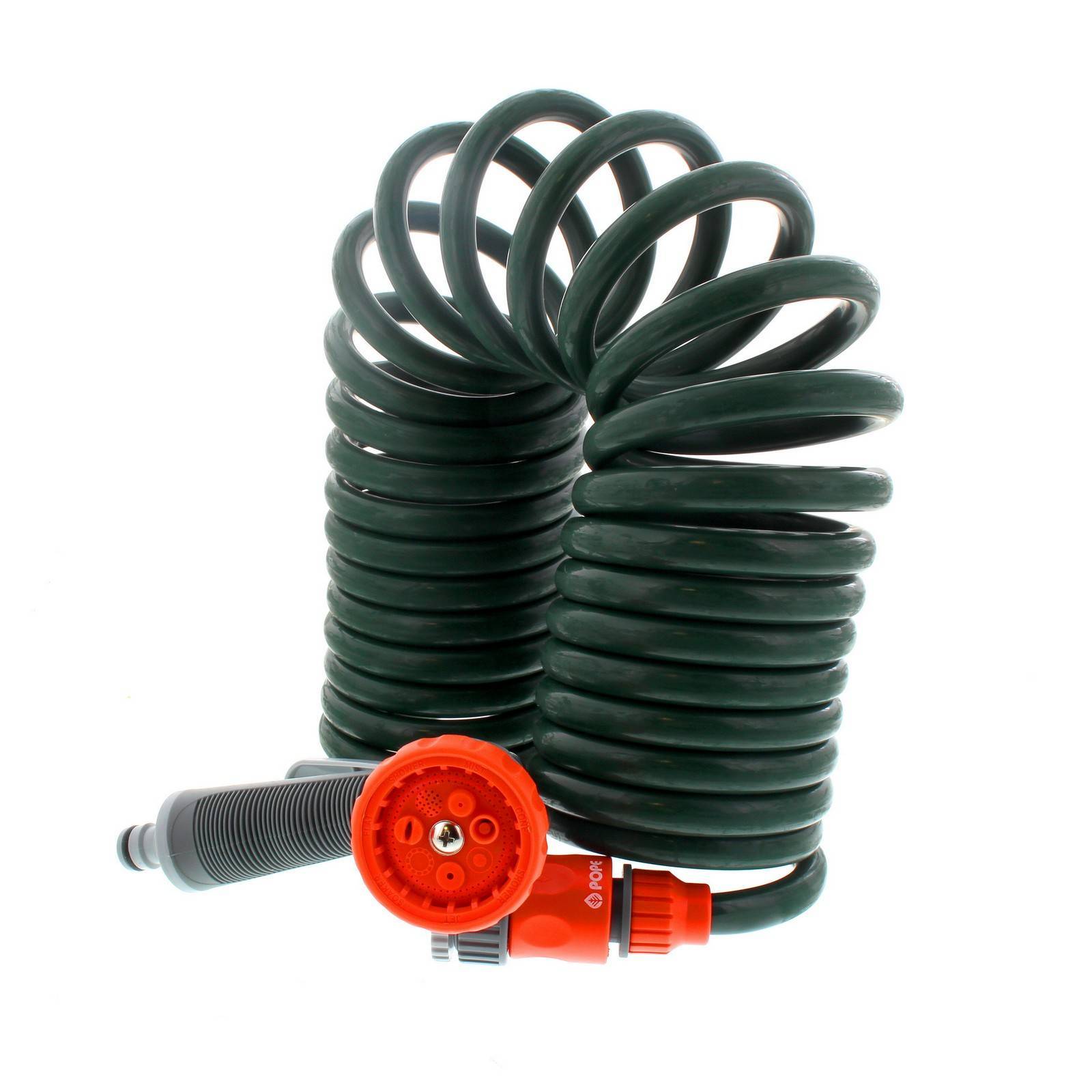 Garden Spiral Hose Coil 7.5m With Hand Spray 7 Pattern Nozzle Pope