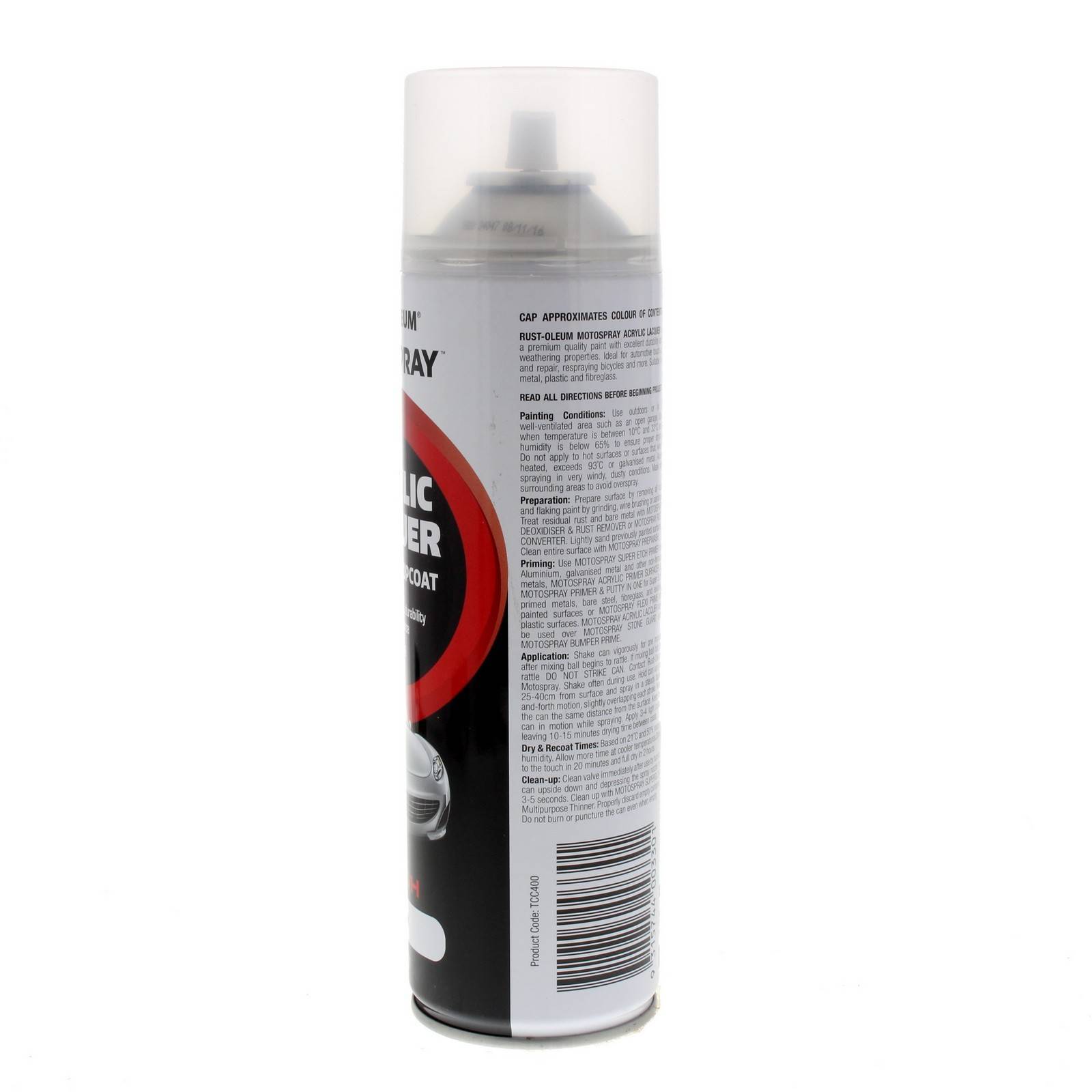 Top Coat Clear Spray Acrylic Lacquer Paint Can 400g Motospray