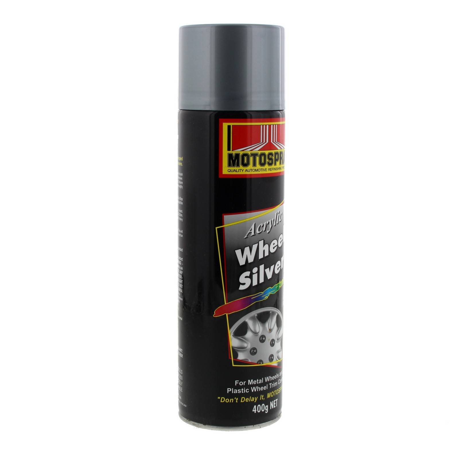 Wheel Silver Acrylic Spray Paint Can 400g Motospray Metallic Finish