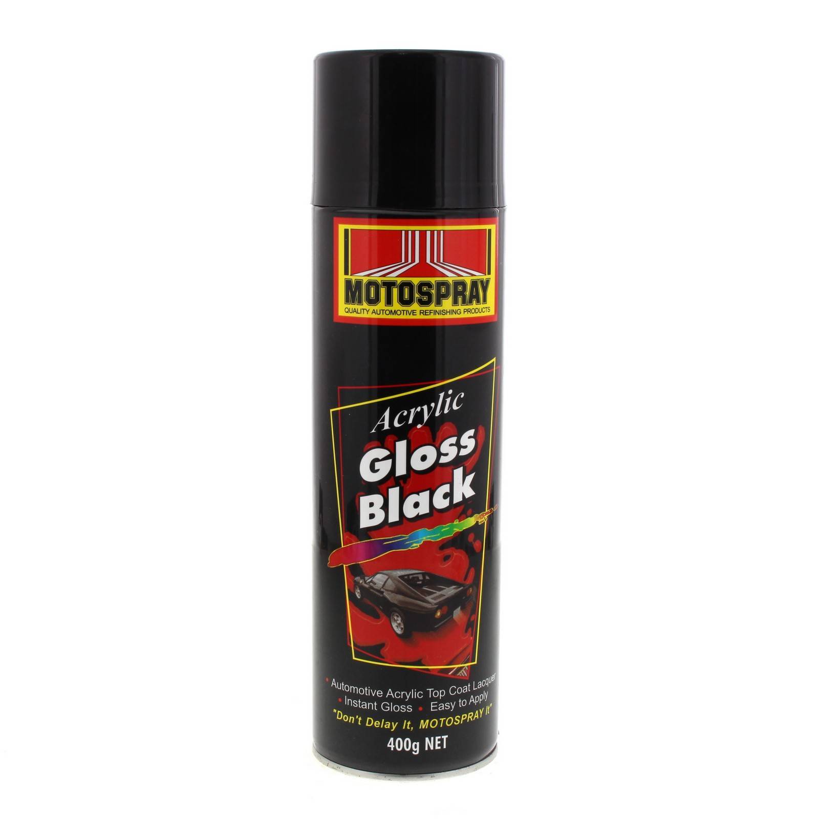 Gloss Black Spray Paint Can 400g Motospray Automotive Grade Acrylic