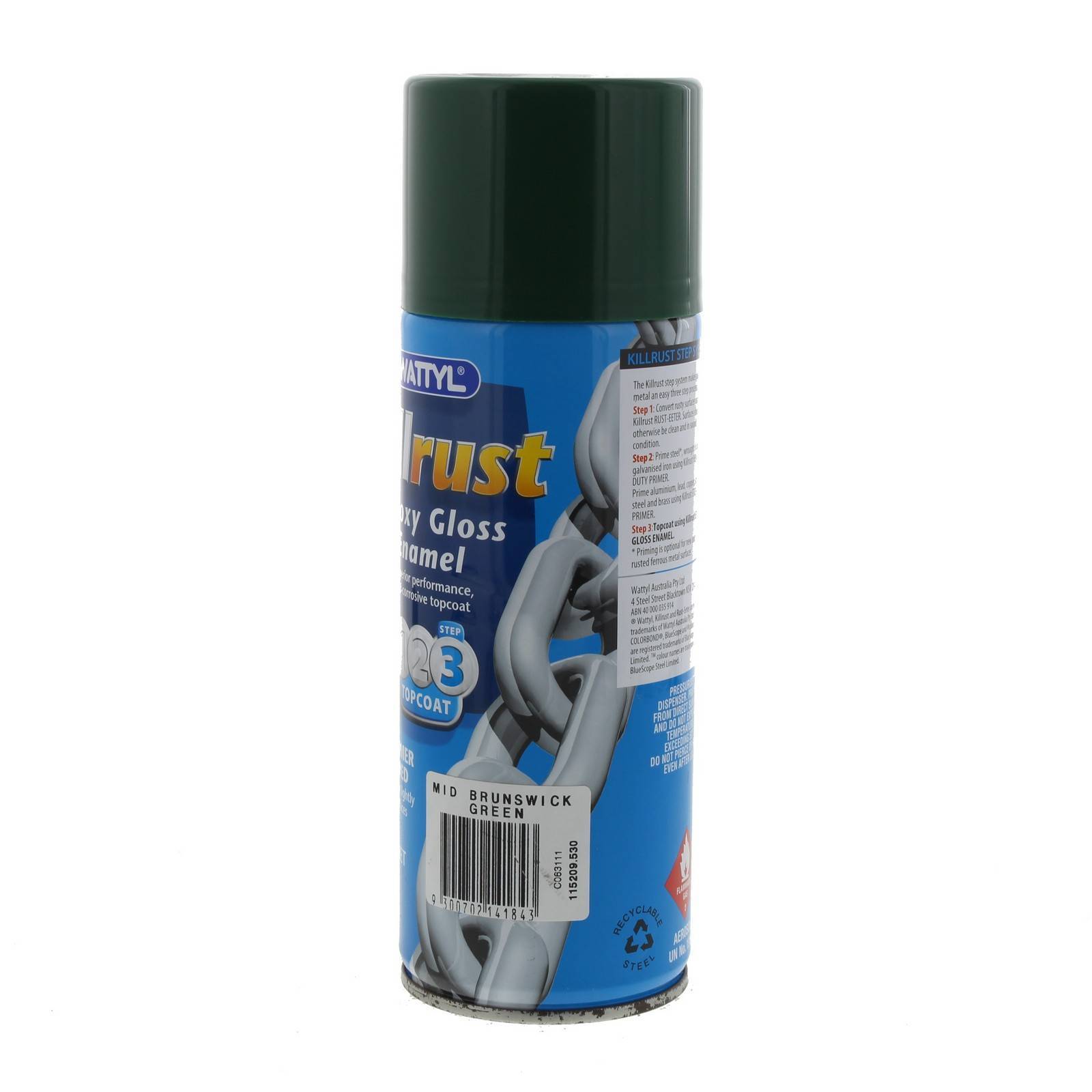 Killrust Gloss Enamel Mid Brunswick Green Aero Spray Paint 300g Wattyl